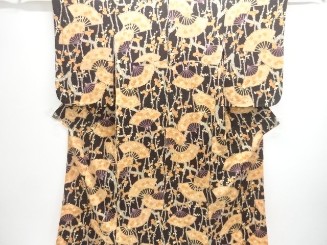 JAPANESE KIMONO / CHIRIMEN FABRIC / FAN / PLUM BLOSSOM BRANCH PATTERN 